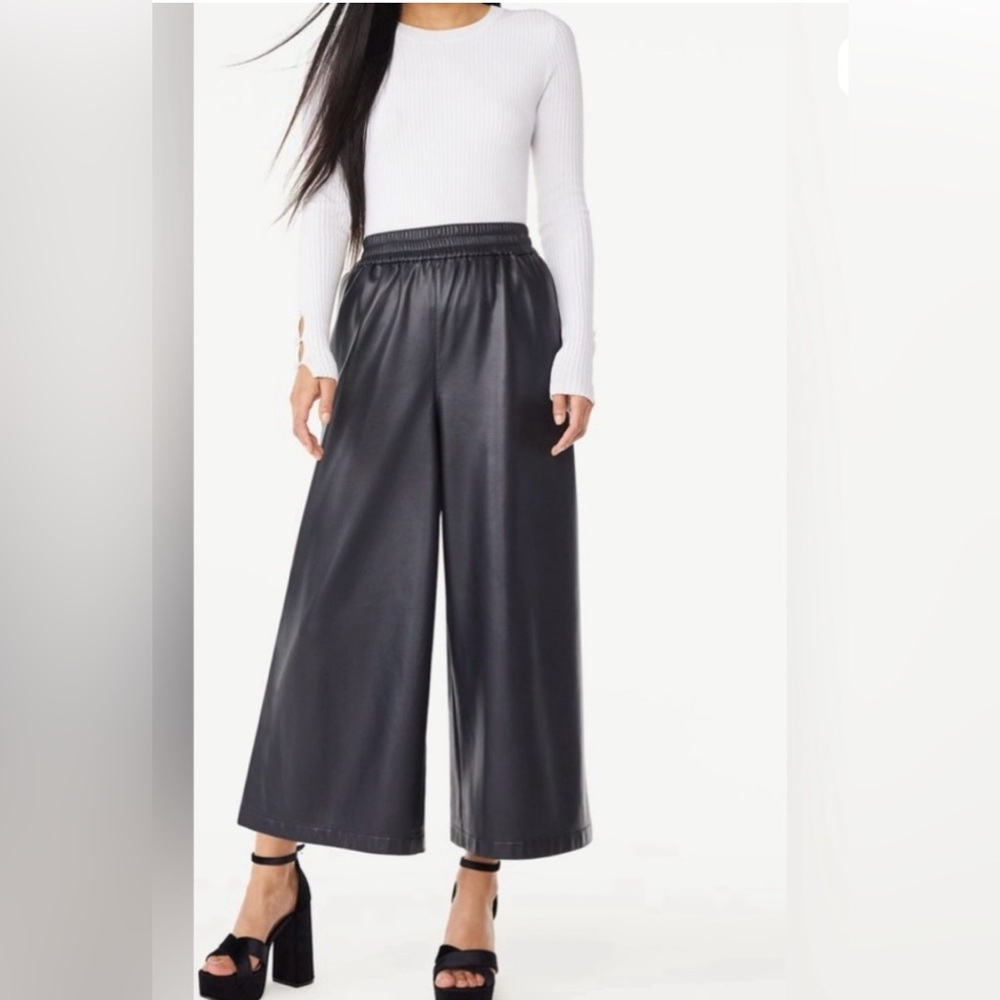 Scoop women’s faux leather wide leg pants XL